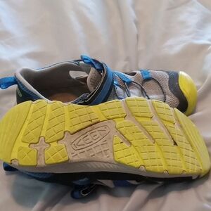 Keen Blue and Yellow Sneakers with Unique Lacing System